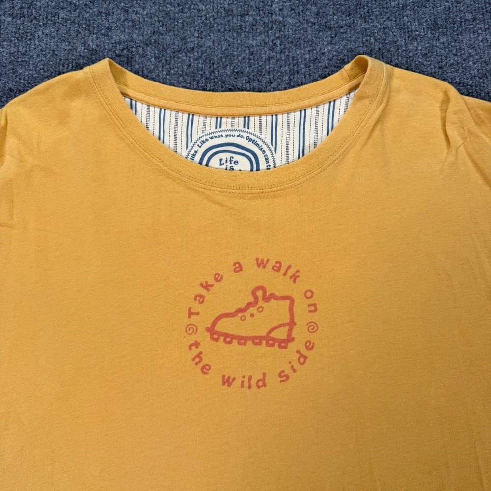 Life is Good Mens Yellow Take a Walk on the Wild Side Graphic T-Shirt L #4168